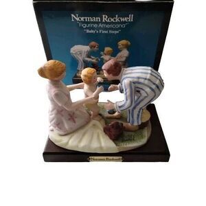 Norman Rockwell Porcelain Figurine Americana Series Baby's First Step Wood Base